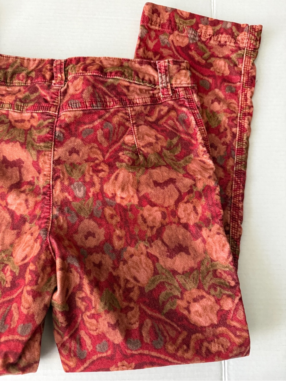 Free People Floral Red Multicolor Floral Velour Ankle Jeans Stretch Women's Sz 8 - Picture 3 of 9